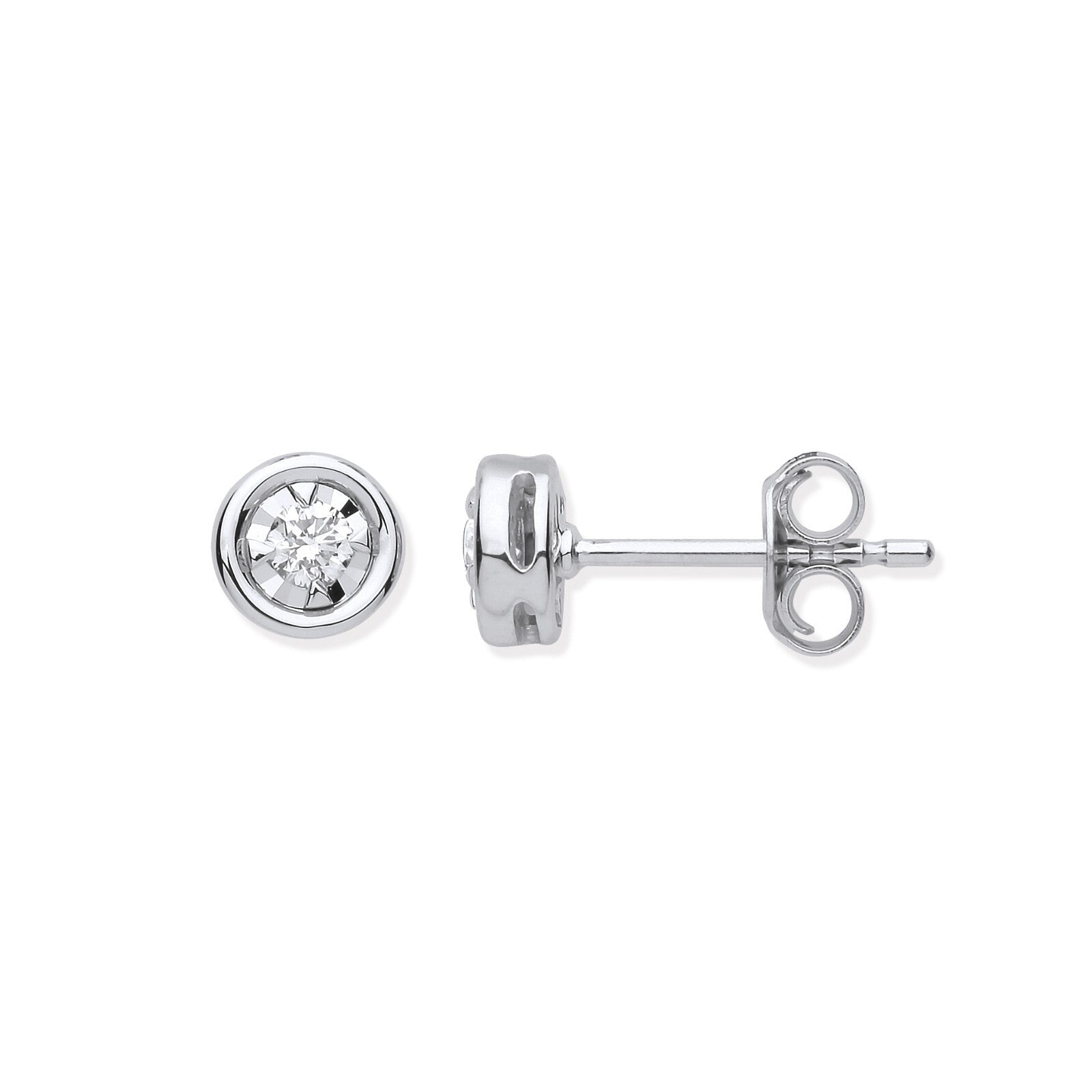 9ct White Gold Rub-Over Illusion Set 0.16ctw Diamond Studs Made in London