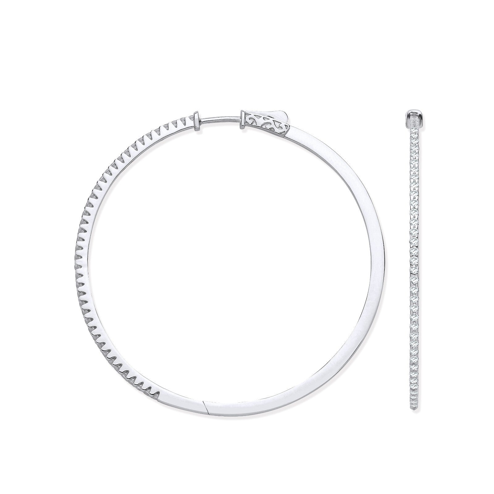18ct White Gold 1.20ctw Claw Set Hoop Earrings 53mm Diameter