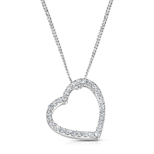 9ct White Gold 0.32ct Diamond Heart Pendant and Chain