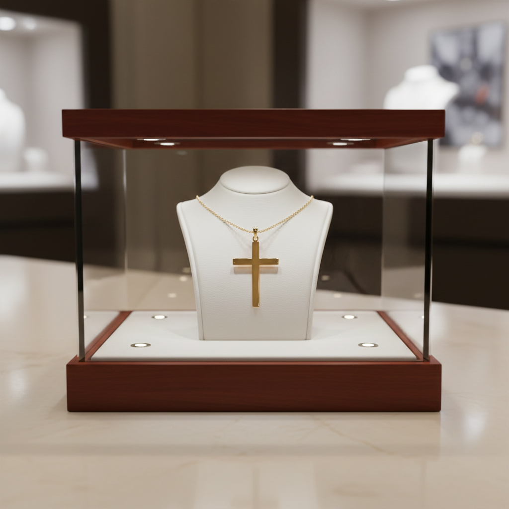 18ct Gold Cross Pendant on Solid Sterling Silver 925 Hallmark 48mm 18" Chain