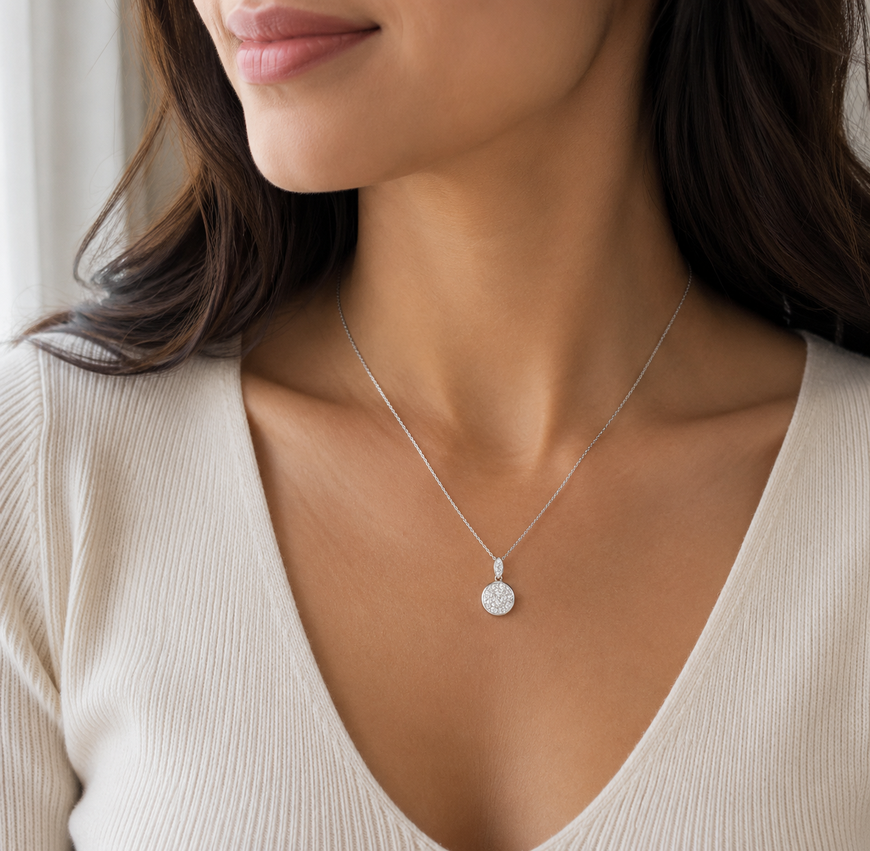 Natural Diamond Cluster Pendant 9ct White Gold 18" Chain Hallmark British Made