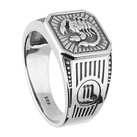 Scorpio Zodiac Ring Men's Solid Sterling Silver Ring British Made