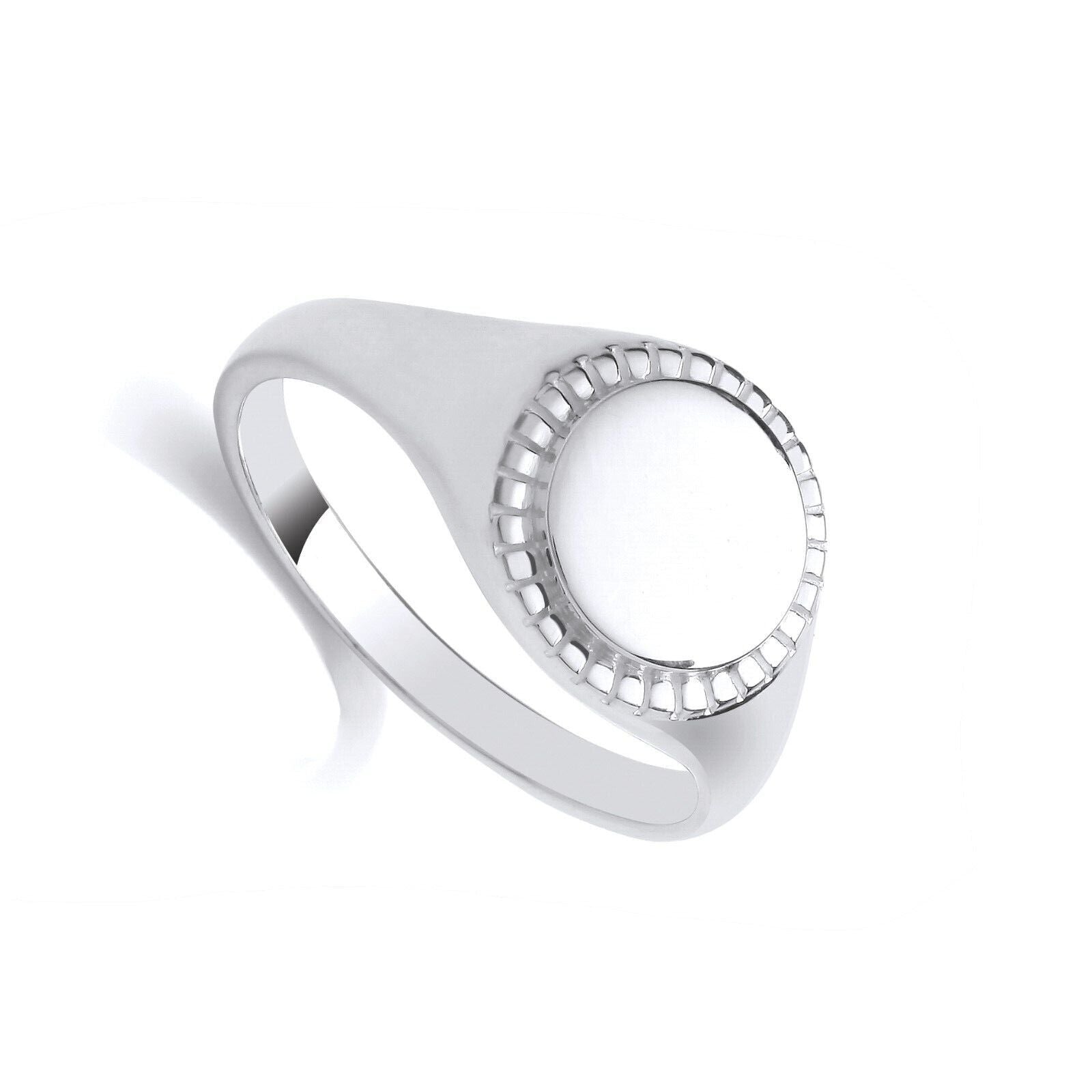 Gents Round Signet Ring Millgrain Edge Solid Sterling Silver 925 hallmark