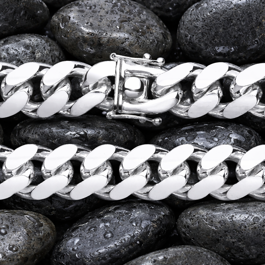 Men's Sterling Silver Cuban Chain Box Lock 13mm Wide 227 Grams 22" 56cm Hallmark