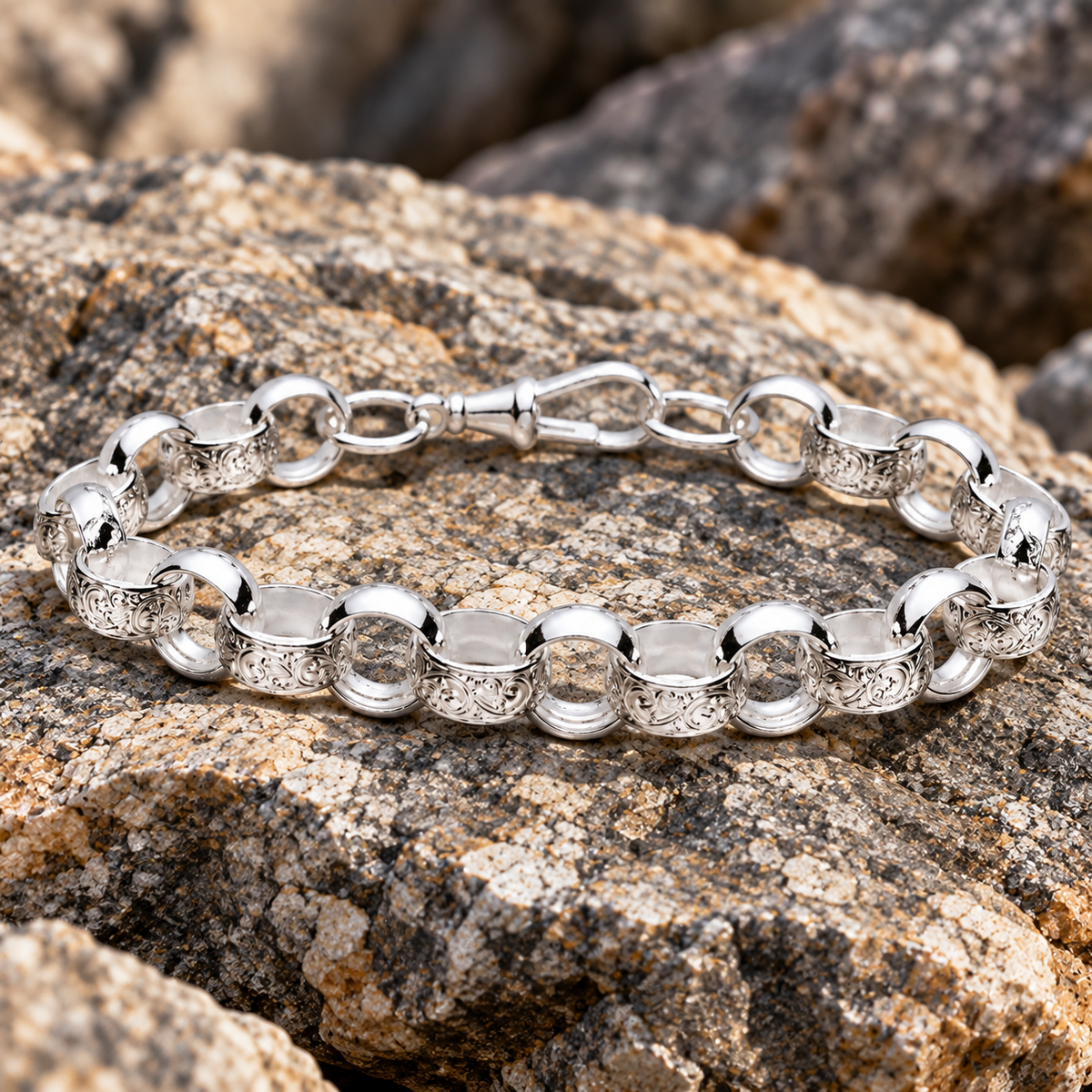 Men's Patterned  Belcher Chain Bracelet Solid Silver Hallmarked 11mm Wide 9"