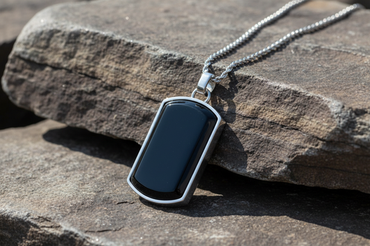 Fred Bennett Dog Tag with Natural Black Onyx 55cm N4546B Free Engraving