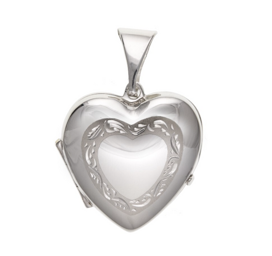 Engraved Heart Locket Solid Sterling Silver 925 Hallmark 20mm