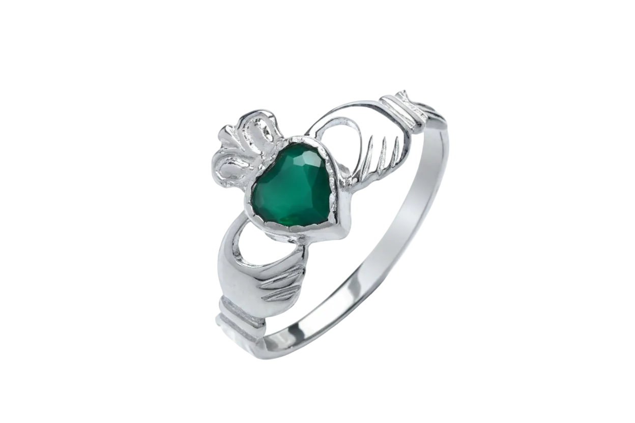 Claddagh Ring Green Agate Solid Sterling Silver Engagement Ladies