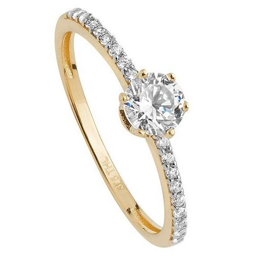 Ladies Solitaire Ring With Shoulder Accents 9ct Yellow Gold Size J-S Hallmarked