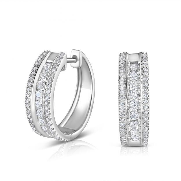 Pave Diamond Hoop Earrings 18ct White Gold 17.5mm Diameter 0.65ctw Real Diamonds