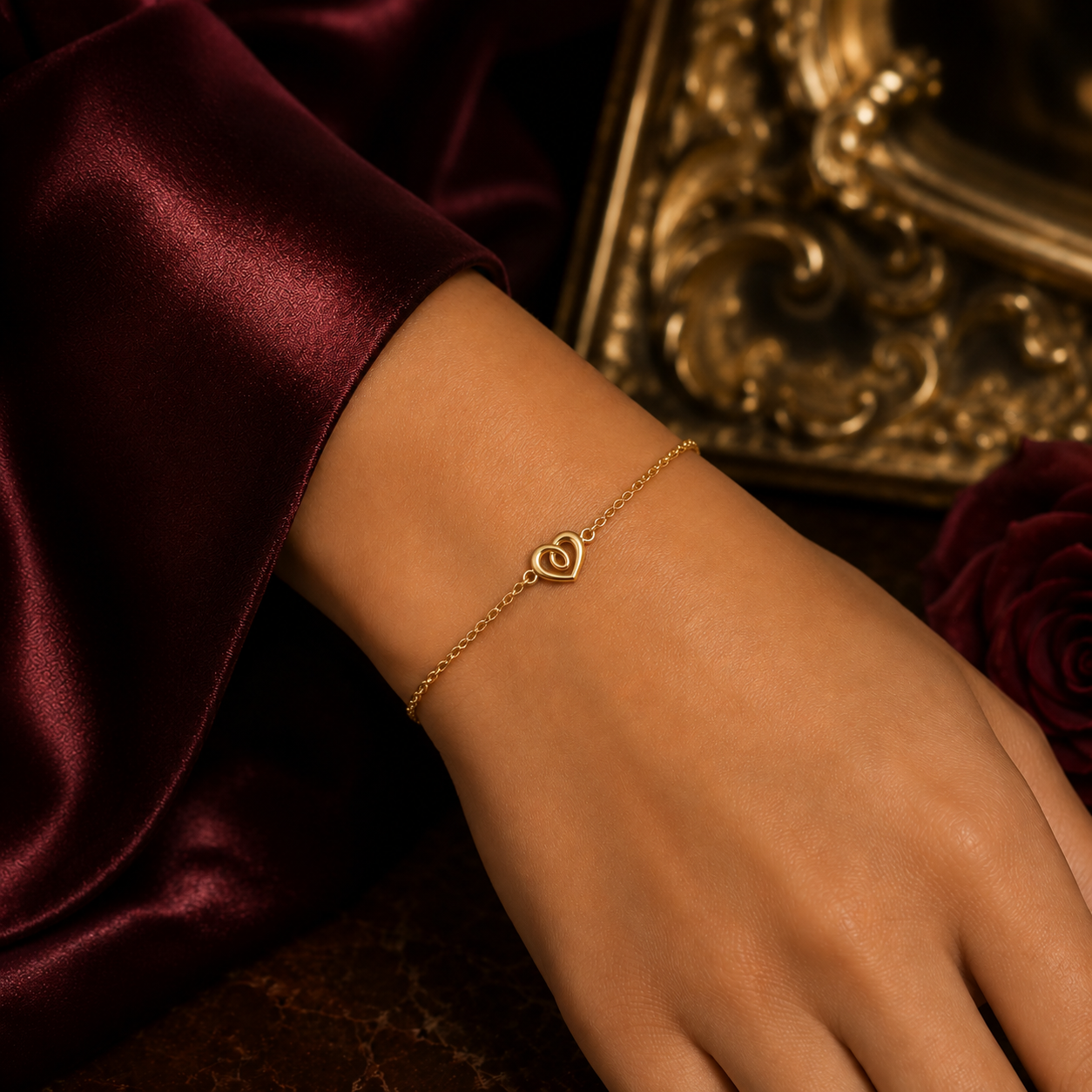 Minimalist Infinity Heart Chain Bracelet 9ct Yellow Gold 375 Hallmark 19cm