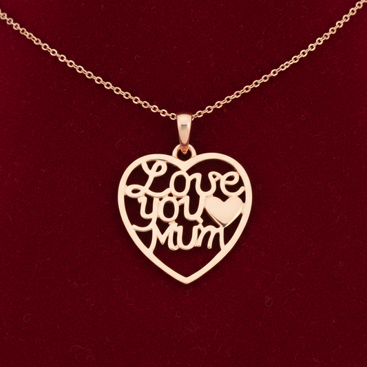 Love You Mum Pendant 18ct Gold on Solid Sterling Silver 925 Hallmark 18" Chain
