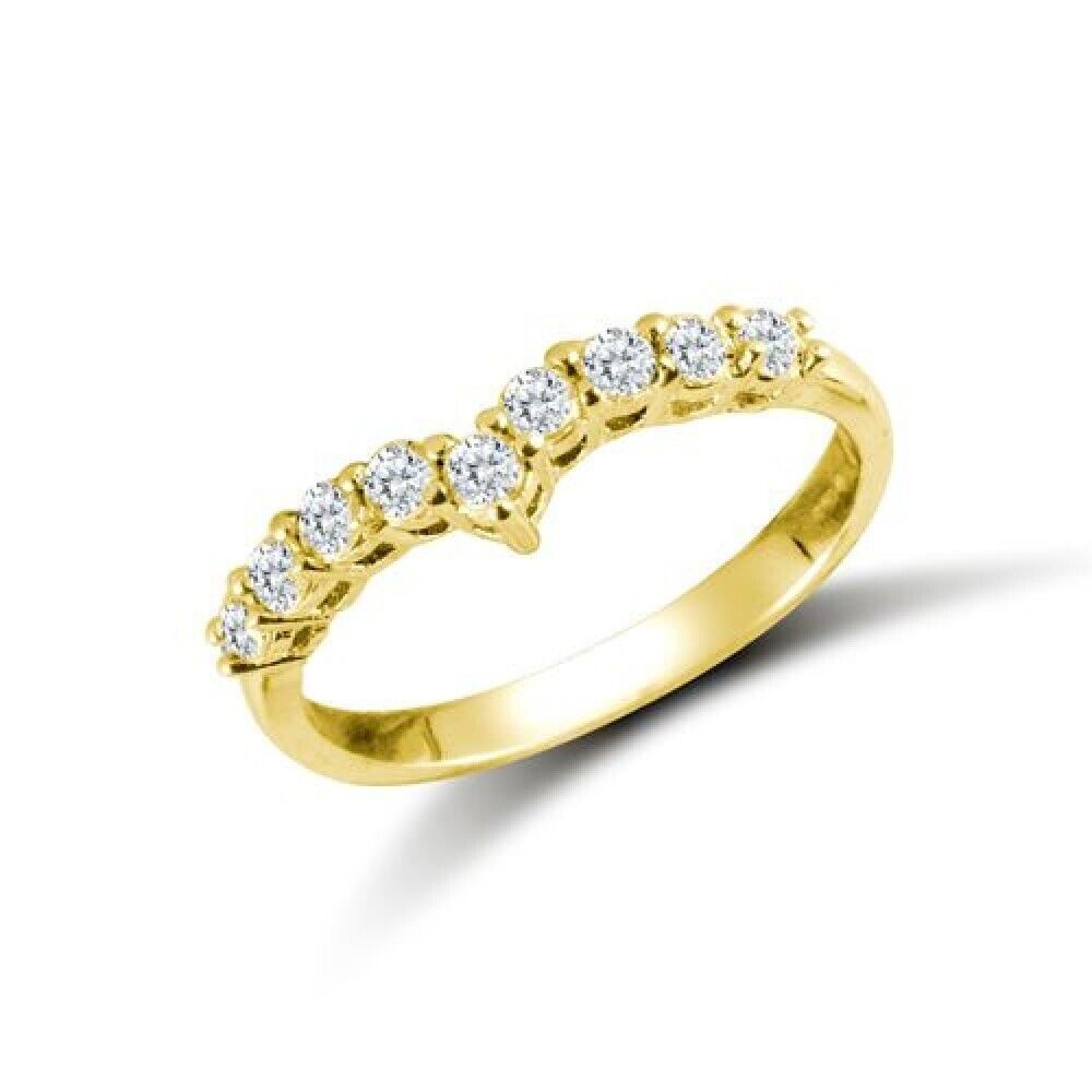 9ct Yellow Gold Ladies Wishbone Ring Eternity Wedding Band Full Hallmark