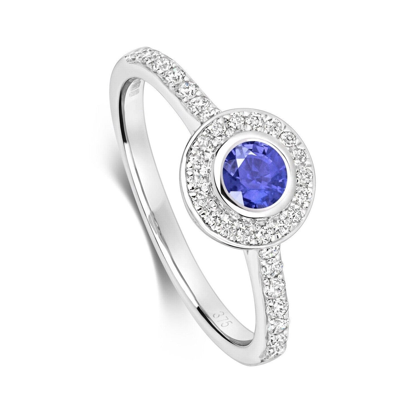 Real Tanzanite and Diamond Ring 9ct White Gold  Round Cluster Size J - Q
