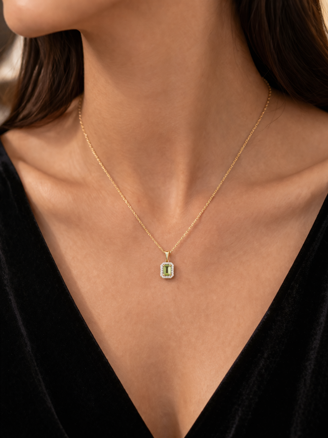 Real Citrine Pendant With Diamond Halo Solid Yellow Gold 18" 46cm Length Chain