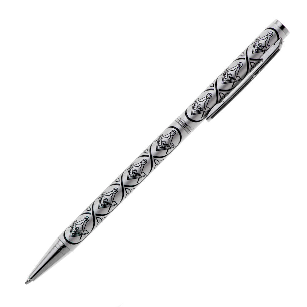 Masonic Ballpoint Pen Silver Plated Designer Black Ink Brand New Boxed