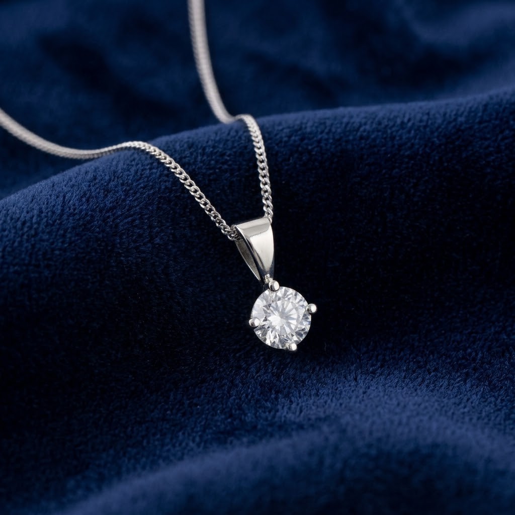 18ct White Gold 0.25ct Claw Set Diamond Solitaire Pendant 4mm Round 18" Chain