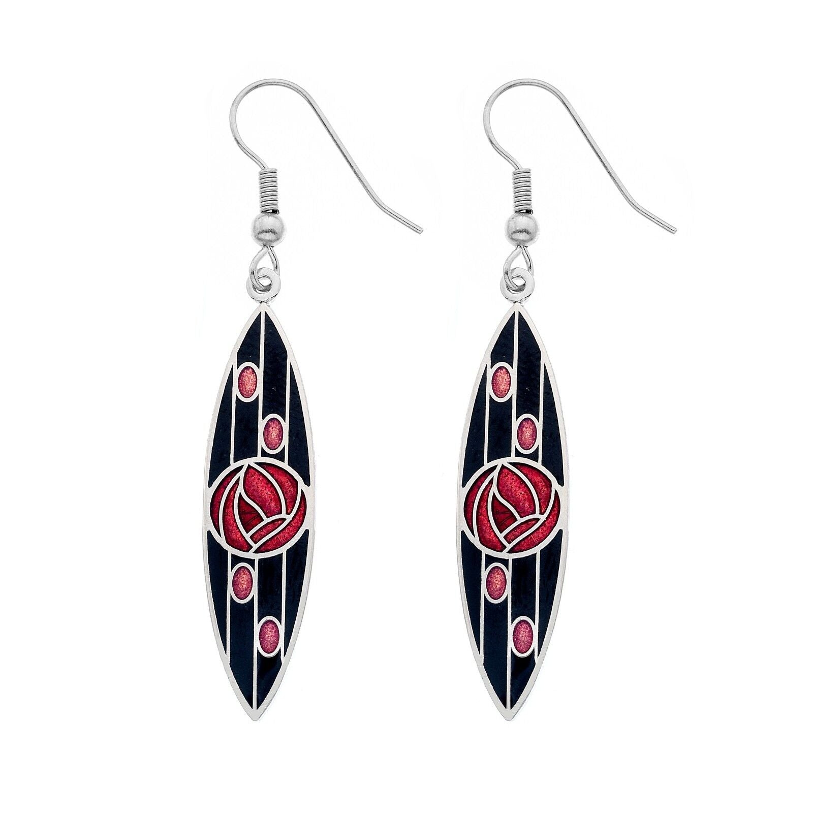 Mackintosh Rose Drop Earrings Marquise Shape Silver Plated Branded Packaging