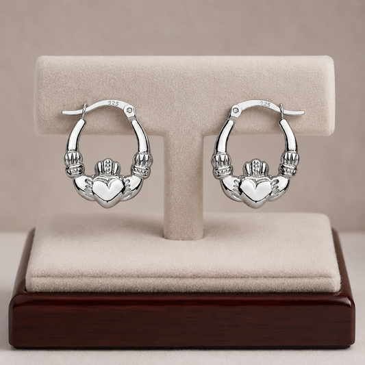 Sterling Silver Claddagh Creole Hoop Earrings 20mm 925 Hallmark