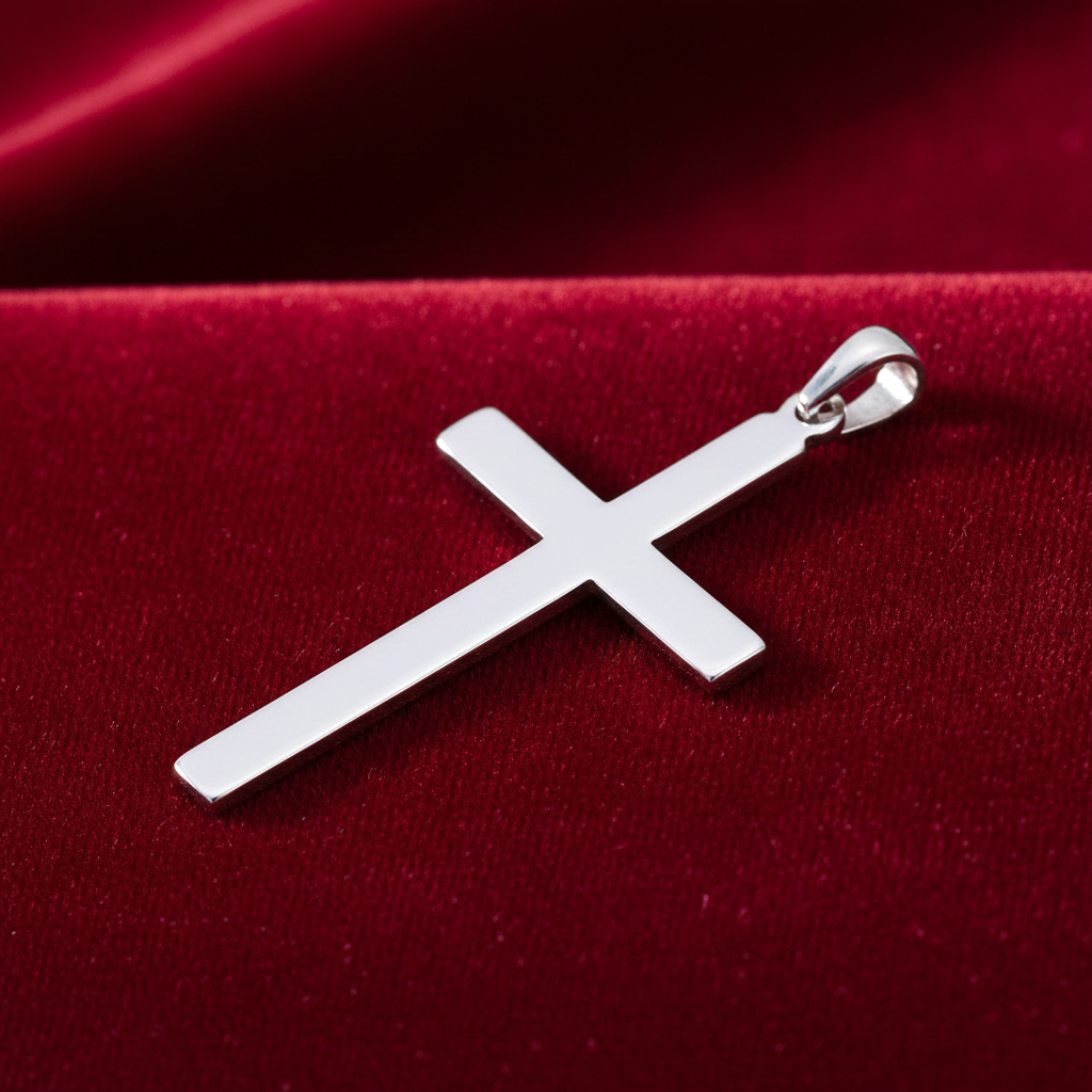 Sterling Silver Large Cross Pendant 925 Hallmark 48mm Rhodium Finish