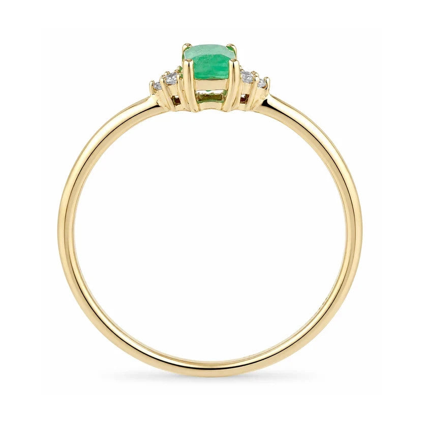 Natural Emerald Solitaire Ring Real Diamond Accents 9ct Yellow Gold