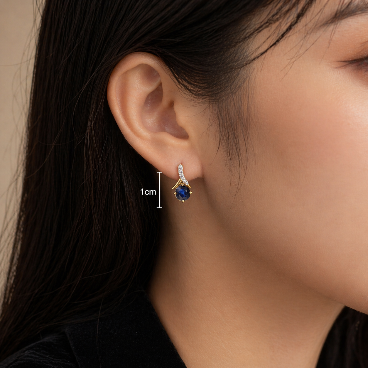 Natural Sapphire and Diamond Earrings Solid 9ct Yellow Gold Drops Hallmarked