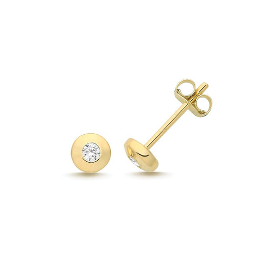 9ct Gold Round Stud Earrings Moissanite Gemstone Yellow Gold