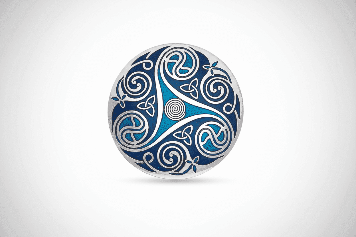 Blue Celtic Triskele Brooch Silver Plated Brand New Gift Packaging