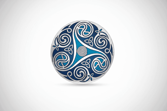 Blue Celtic Triskele Brooch Silver Plated Brand New Gift Packaging
