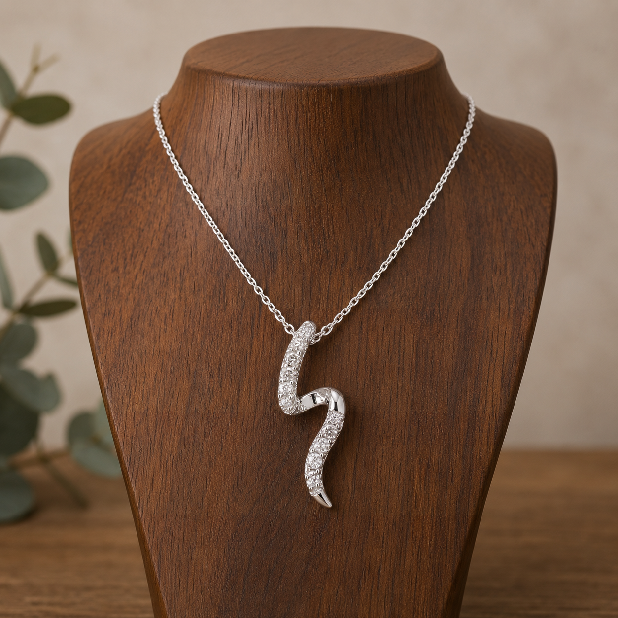 Natural Diamond Swirl Pendant 9ct White Gold 18" Chain Hallmark British Made