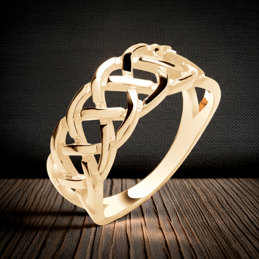 18ct Gold Celtic Band Ring on Solid Sterling Silver 925 Hallmark Size J - V