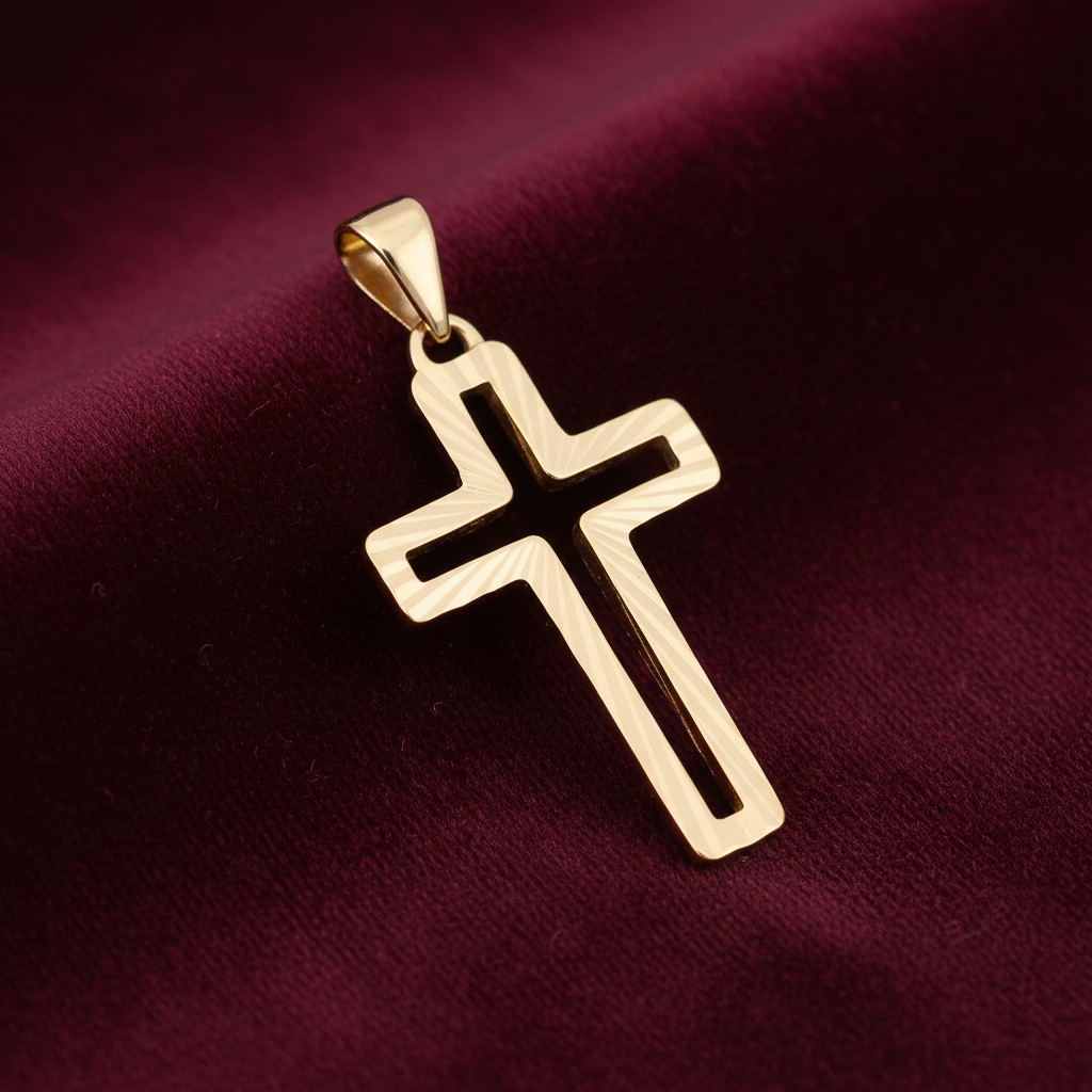18ct Gold Cross Pendant Diamond Cut on Solid Sterling Silver 925 Hallmark 30mm