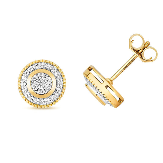 Diamond Halo Stud Earrings 9ct Yellow Gold 0.25ctw Studs