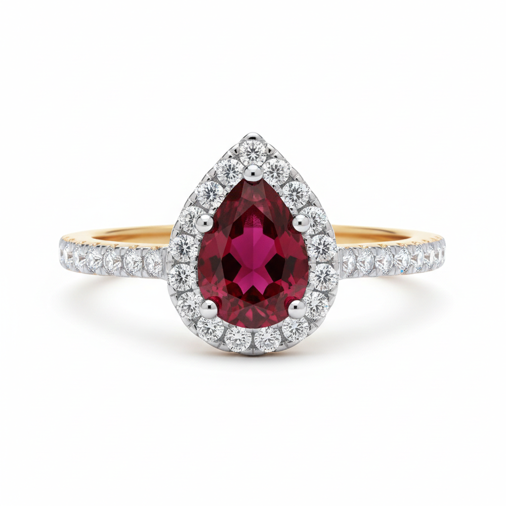 18ct Yellow Gold Ruby Pear Ring Sterling Silver 925 Hallmark Size K-S