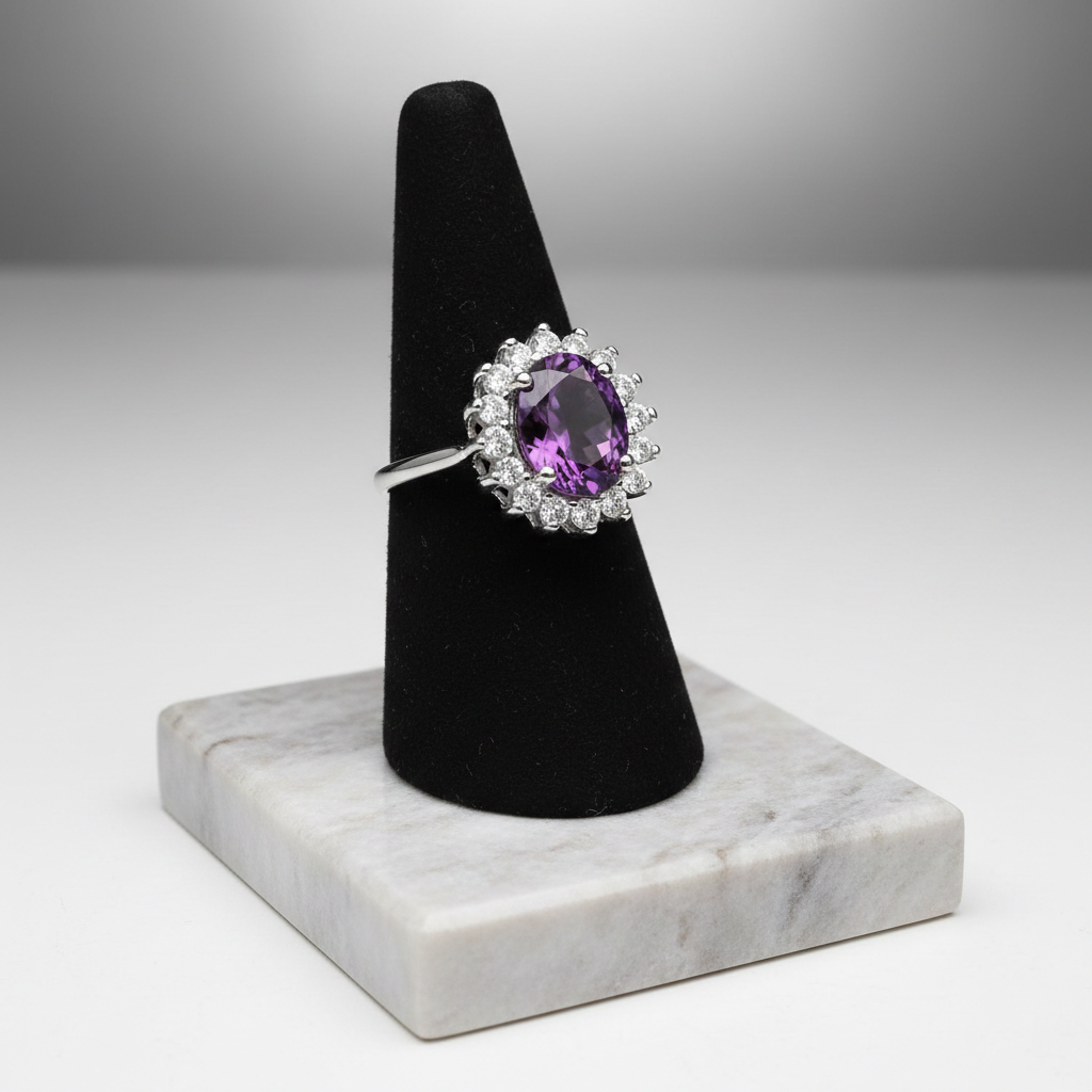 Sterling Silver Amethyst Ring Large Cluster Engagement 925 Hallmark Size K-S