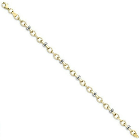 Yellow and White Gold Belcher Bracelet Fancy Bar Hallmarked British Made Ladies