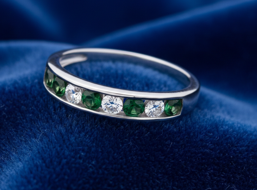 Sterling Silver Emerald Eternity Ring Channel Set Band 925 Hallmark Size K-S