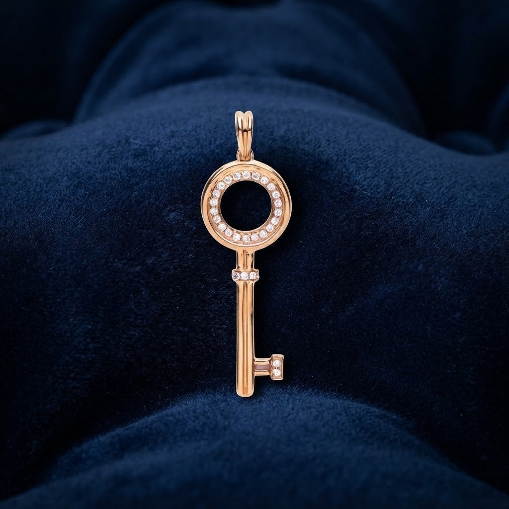 Natural Diamond Key Pendant 18ct Rose Gold Premium Genuine Diamonds