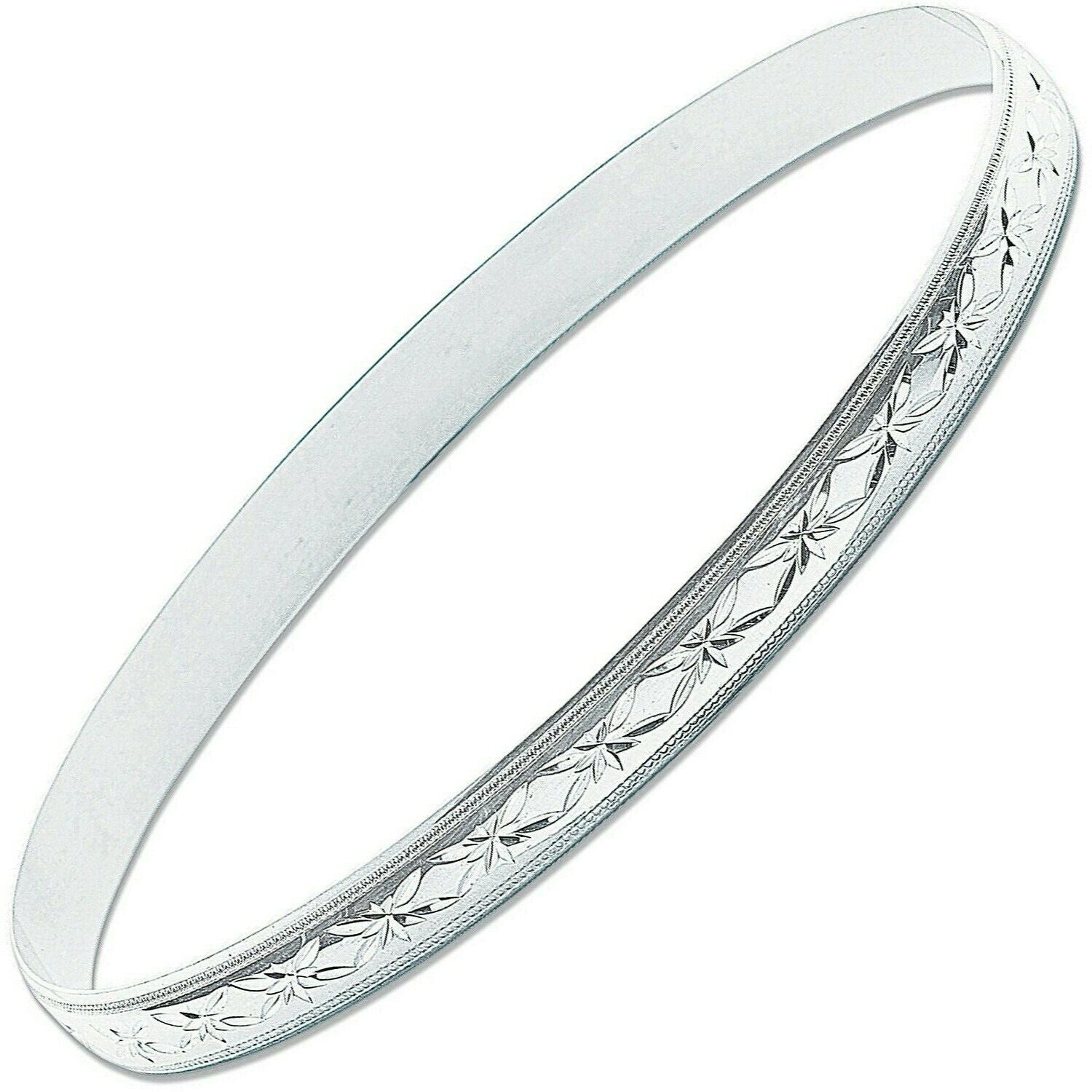 Sterling Silver 6mm Diamond Cut D-Shaped Slave Bangle