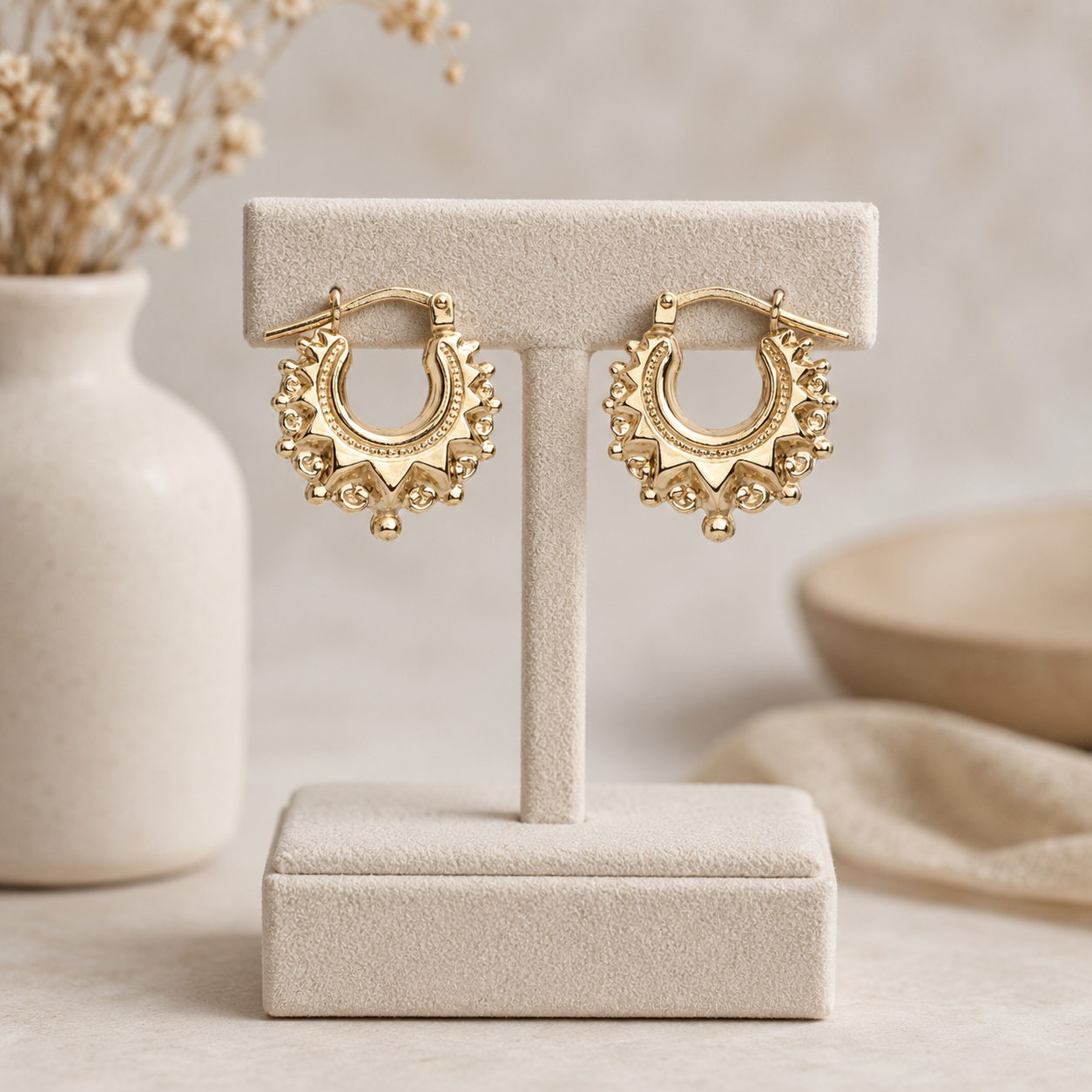 18ct Gold Creole Hoop Earrings on Sterling Silver 20mm Diameter 925 Hallmark
