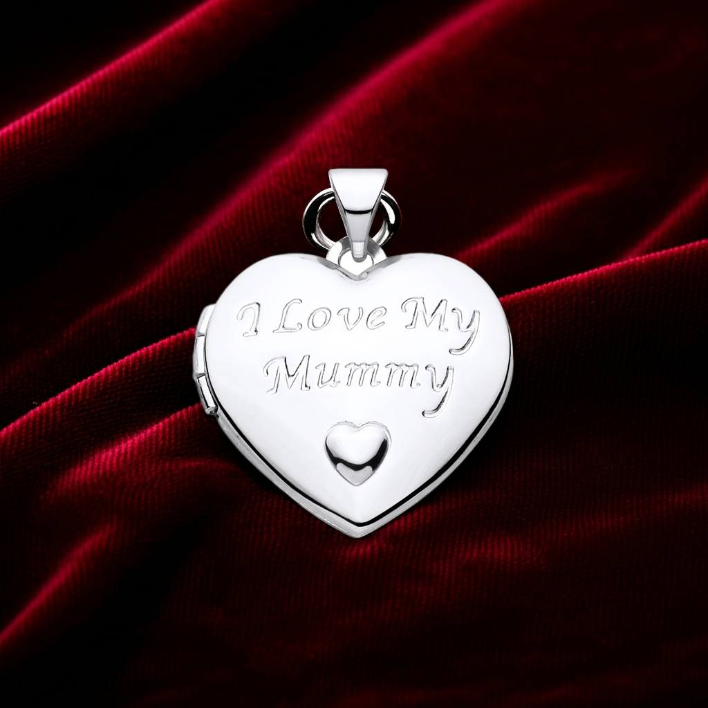 Mummy Heart Locket Solid Sterling Silver 925 Hallmark 18" Chain Mothers Day