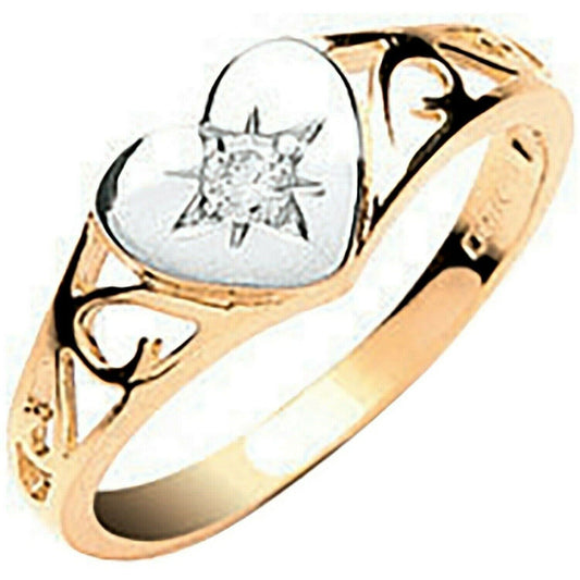 Baby Childs Heart Signet Ring Solid Gold Diamond Hallmarked British Made