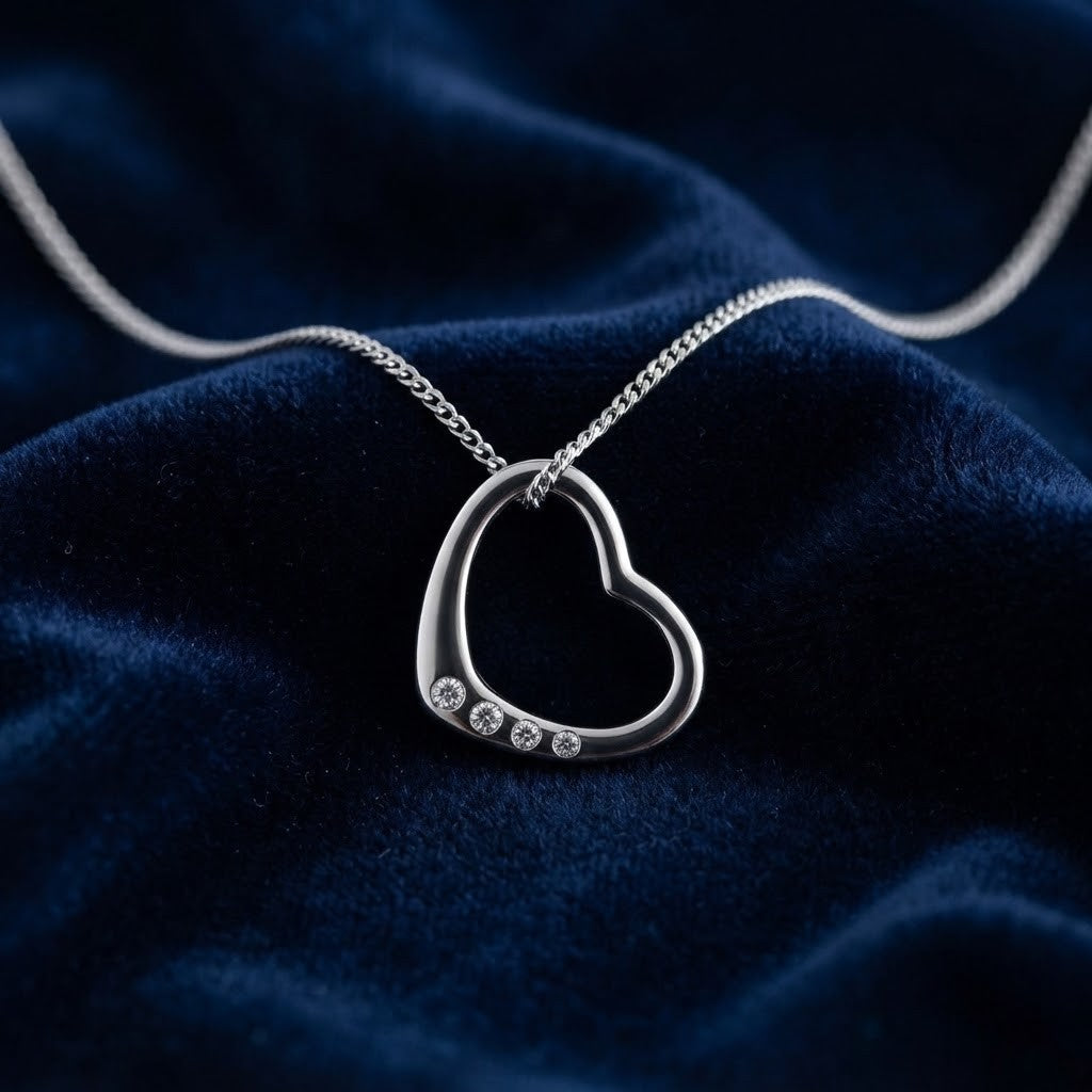 Diamond Open Floating Heart Pendant 9ct White Gold 18" / 45cm Chain