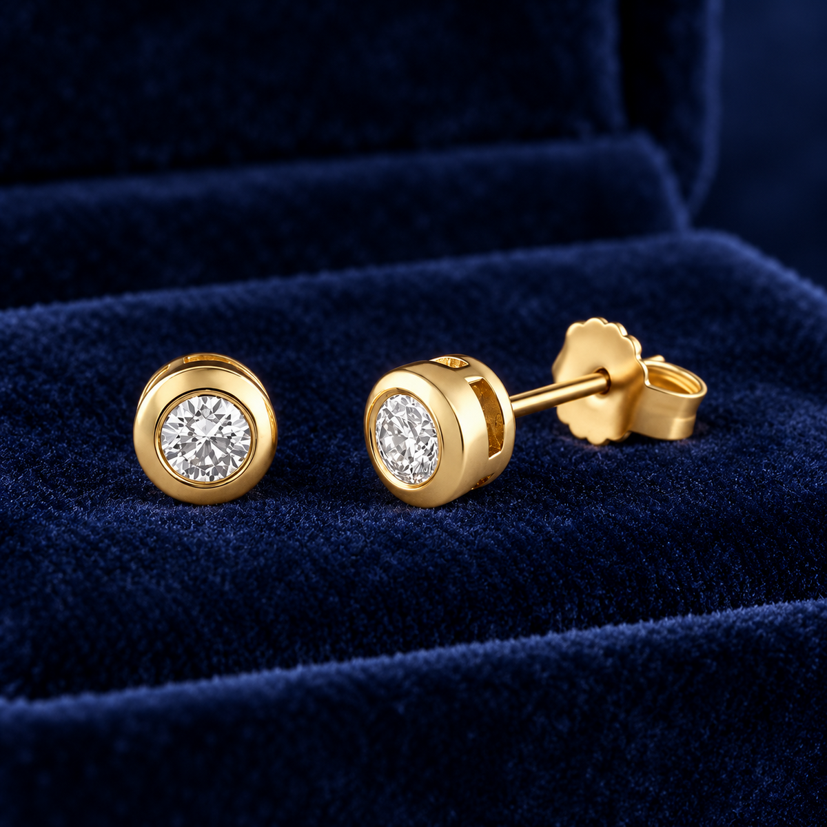Diamond Bezel Set Solitaire Earrings 9ct Yellow Gold 0.30ctw Real Mined Diamonds