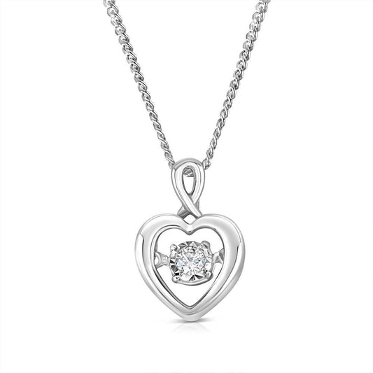 9ct White Gold 0.06ct Dancing Diamond Heart Pendant