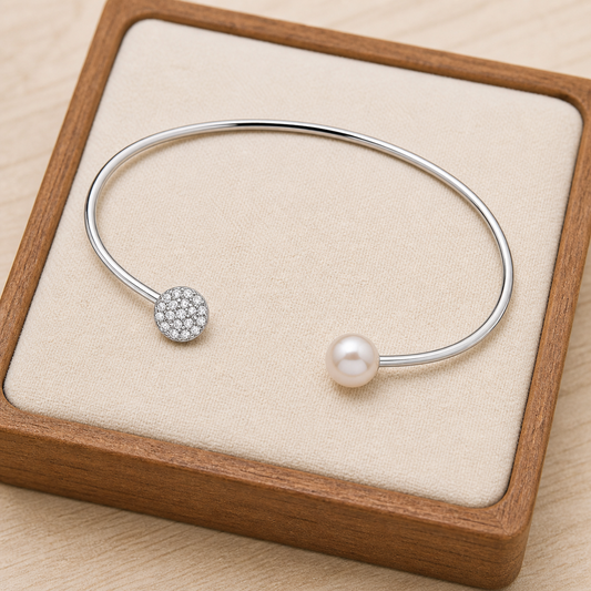 Ladies Sterling Silver Pearl Torque Bangle 925 Hallmark Cuff Bracelet