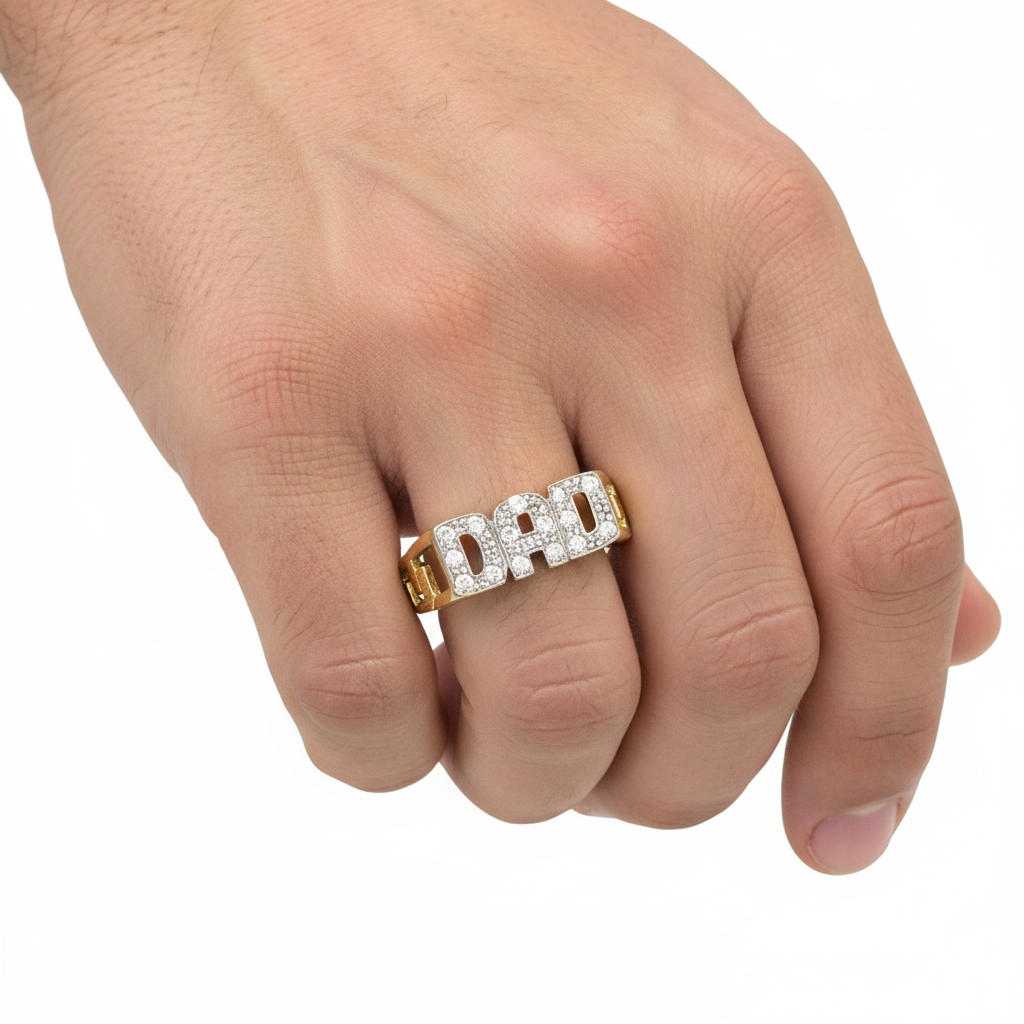 9ct Yellow Gold DAD Ring ID Sides Fully Hallmarked