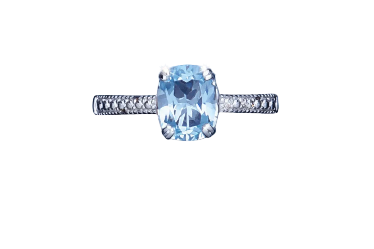 Solitaire Blue Topaz and Diamond Ring Engagement Solid Sterling Silver Ladies