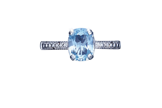 Solitaire Blue Topaz and Diamond Ring Engagement Solid Sterling Silver Ladies