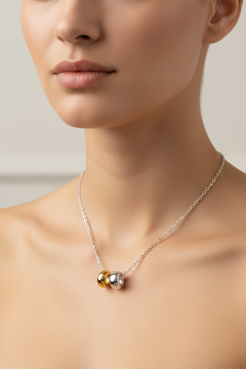 Two Tone Large & Small Circle Necklace 925 Sterling Silver 925 hallmark